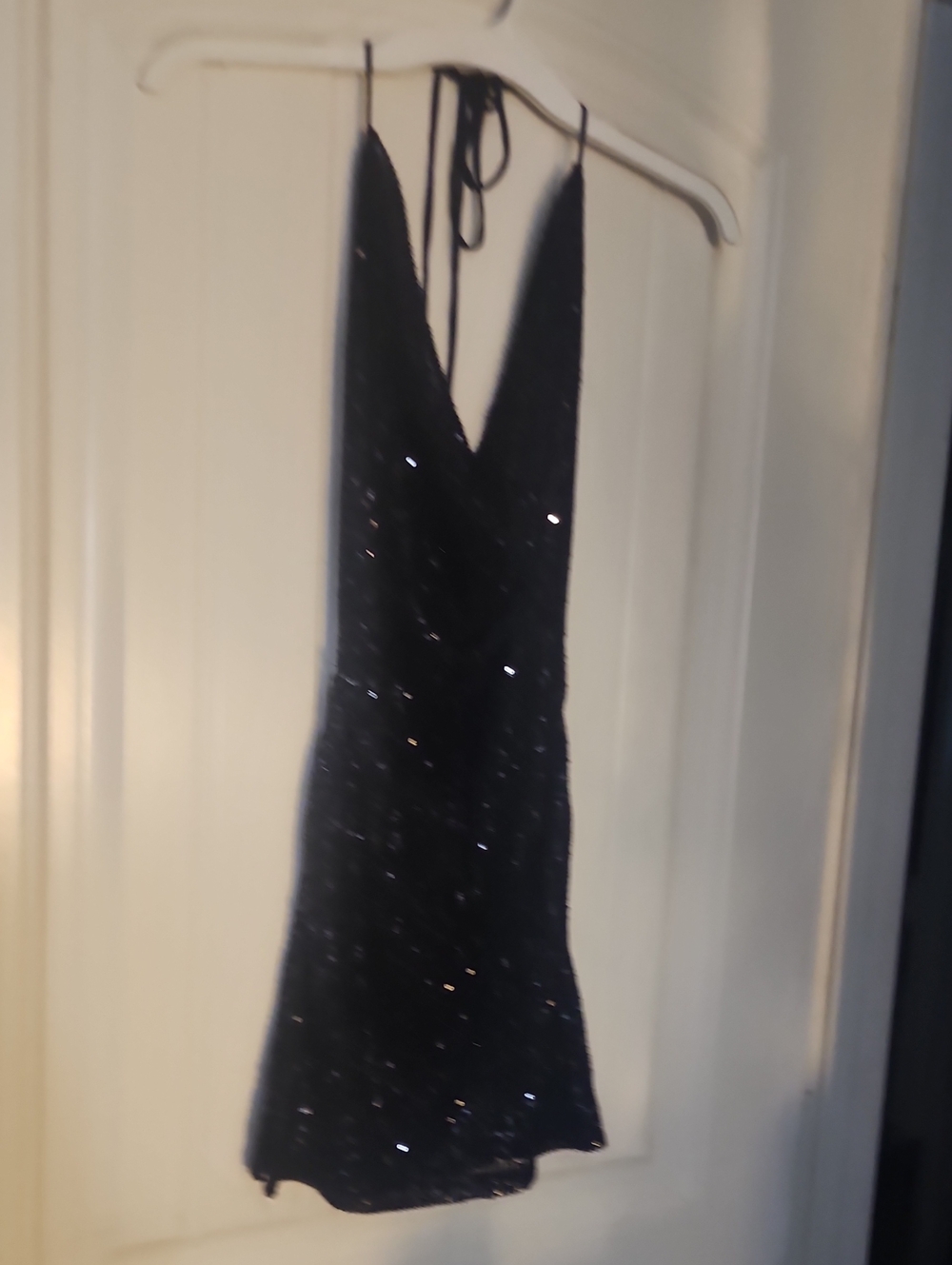 Fashion Nova Black Sequin Halter Mini Dress